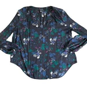 Torrid Plus Size 0 (Large) Black Floral Long Sleeve V-Neck Blouse Top